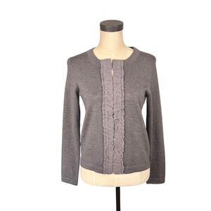 Banana Republic Merino Wool Ruffle Placket Cardigan Brown Taupe Medium 690206-01